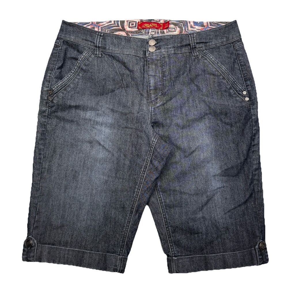 One 5 One Shorts Womens 14 Bermuda Mid Rise Dark Blue Denim Measures W35